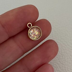 Pink Sparkly Druzy Tiny Small Dainty Pendant Charm, Glitter Stone for Necklace